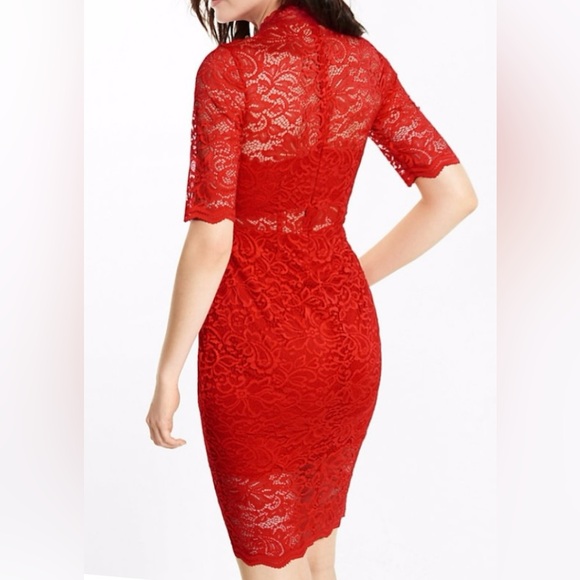 ❤️EXPRESS all over lace mock neck red sheath dress Size8 excellent like new cond - Picture 2 of 5
